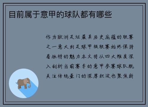 目前属于意甲的球队都有哪些